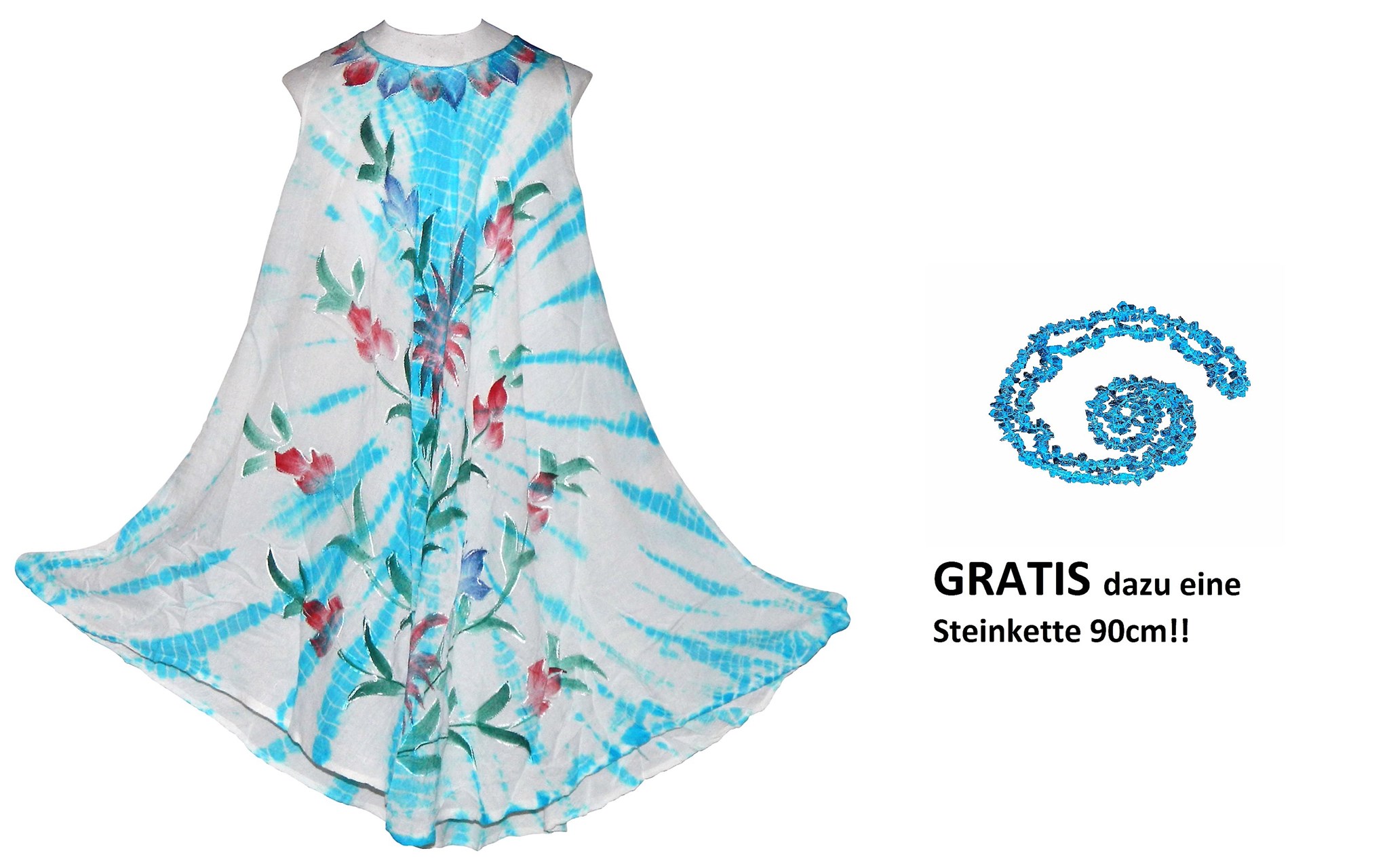 Bild von Sommerkleid türkis Blumenmotiv Strandkleid