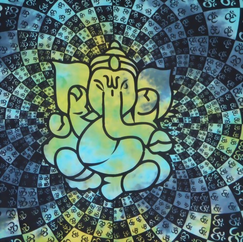 Bild von Tagesdecke Ganesha Om grün-gelb-türkis